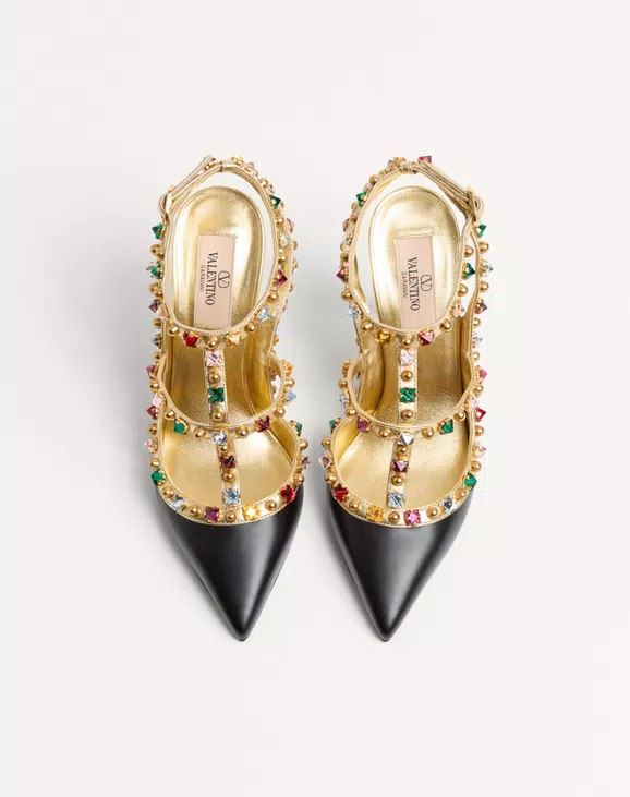 Valentino Rockstud Calfskin Pumps With Cabochon And 100Mm Crystals - Image 5